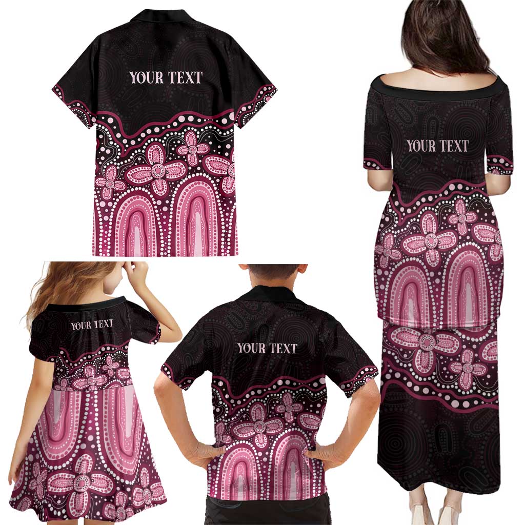 Australia Indigenous Personalized Family Matching Puletasi and Hawaiian Shirt Aboriginal Pink Ribbon Art