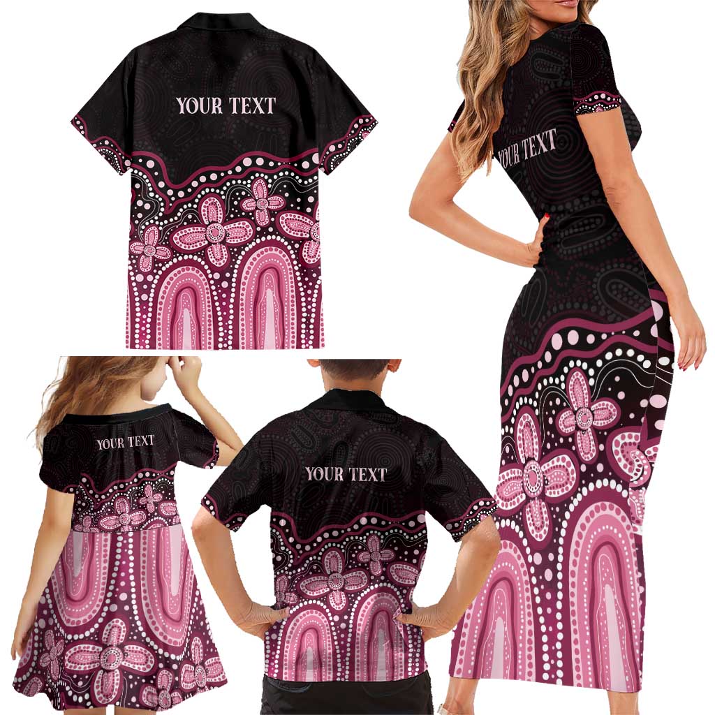 Australia Indigenous Personalized Family Matching Short Sleeve Bodycon Dress and Hawaiian Shirt Aboriginal Pink Ribbon Art