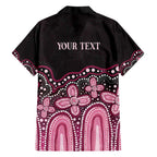 Australia Indigenous Personalized Family Matching Short Sleeve Bodycon Dress and Hawaiian Shirt Aboriginal Pink Ribbon Art