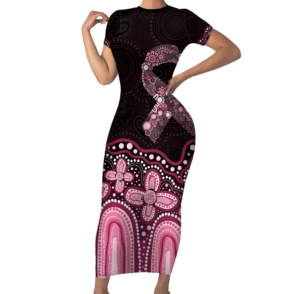 Australia Indigenous Personalized Family Matching Short Sleeve Bodycon Dress and Hawaiian Shirt Aboriginal Pink Ribbon Art
