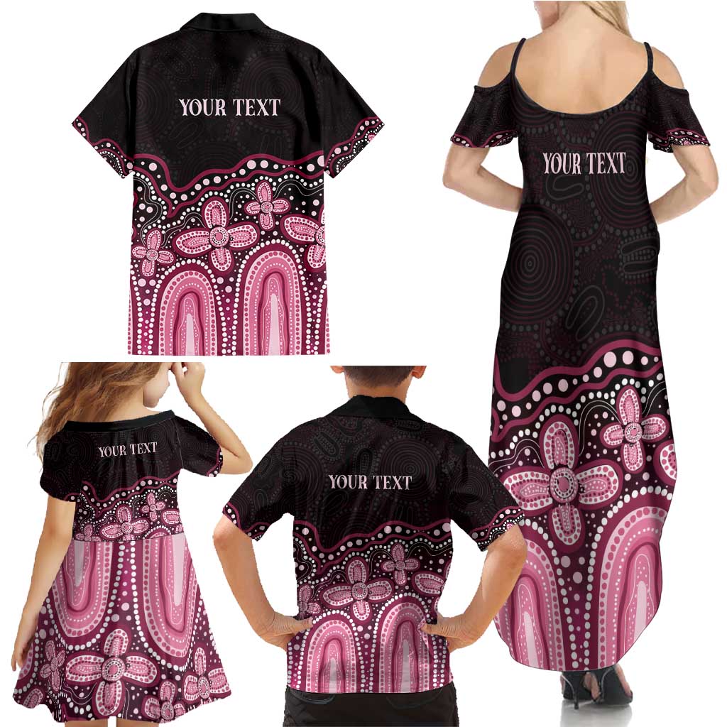 Australia Indigenous Personalized Family Matching Summer Maxi Dress and Hawaiian Shirt Aboriginal Pink Ribbon Art