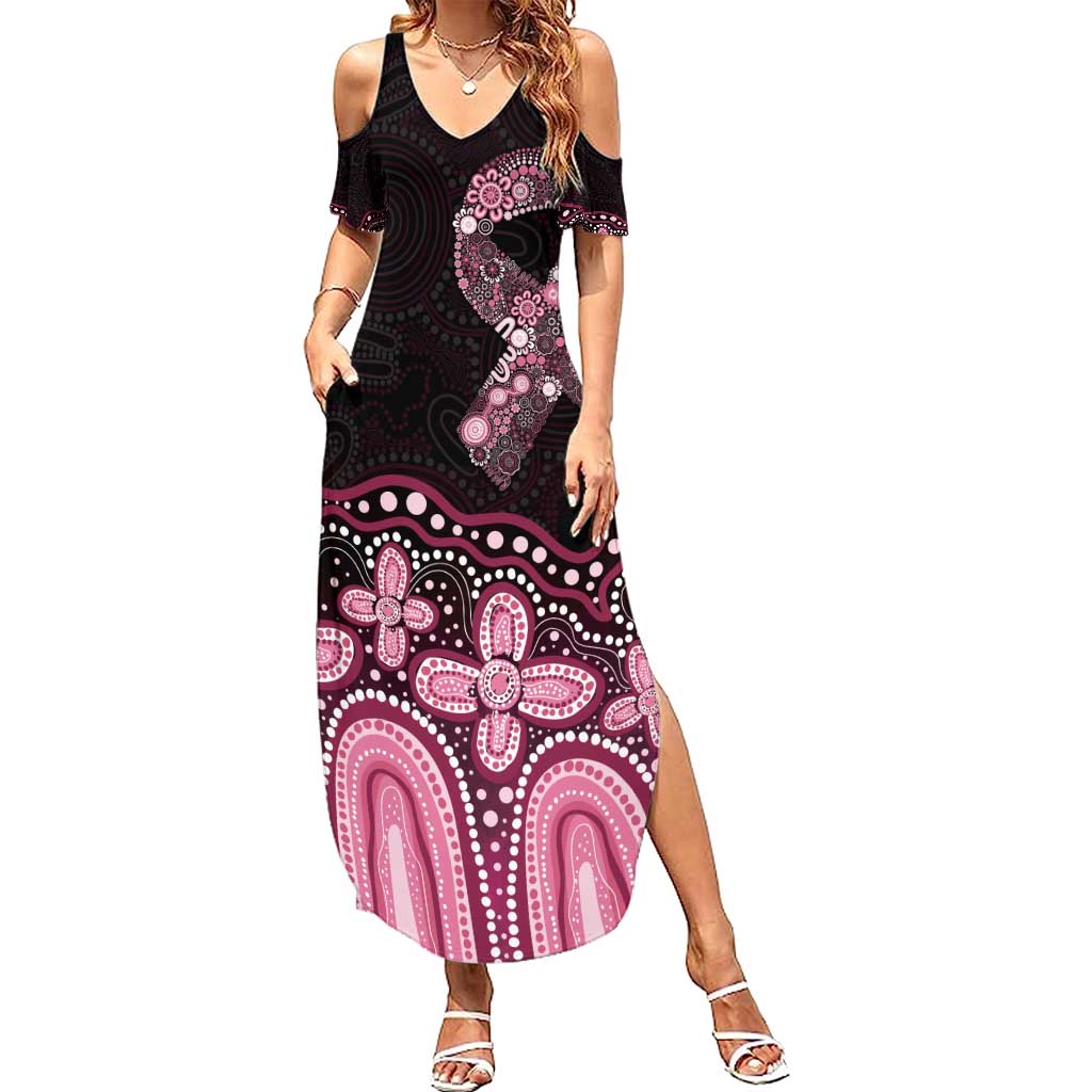 Australia Indigenous Personalized Family Matching Summer Maxi Dress and Hawaiian Shirt Aboriginal Pink Ribbon Art