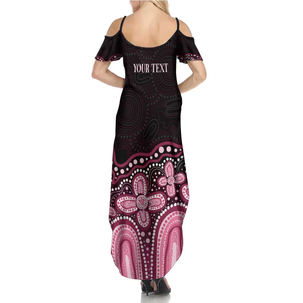 Australia Indigenous Personalized Family Matching Summer Maxi Dress and Hawaiian Shirt Aboriginal Pink Ribbon Art