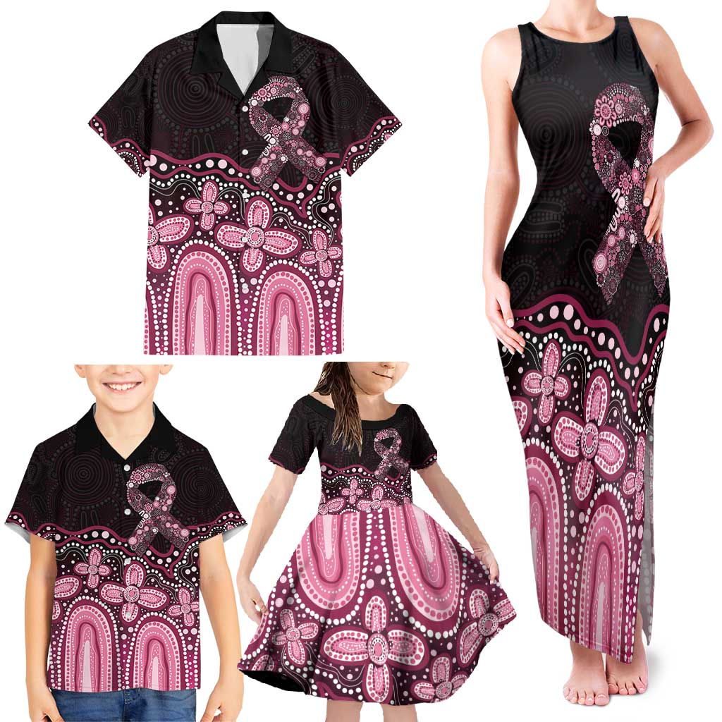 Australia Indigenous Personalized Family Matching Tank Maxi Dress and Hawaiian Shirt Aboriginal Pink Ribbon Art