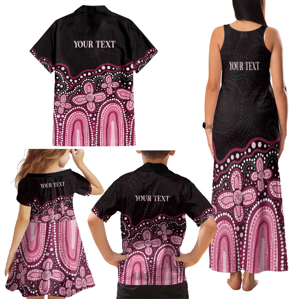 Australia Indigenous Personalized Family Matching Tank Maxi Dress and Hawaiian Shirt Aboriginal Pink Ribbon Art
