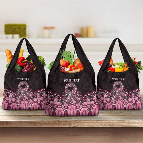 Australia Indigenous Personalized Grocery Bag Aboriginal Pink Ribbon Art