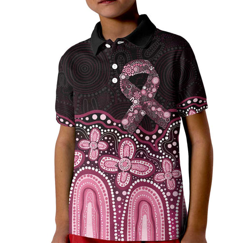 Australia Indigenous Personalized Kid Polo Shirt Aboriginal Pink Ribbon Art