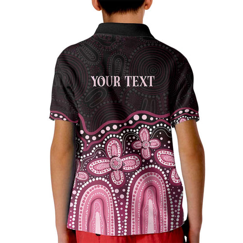 Australia Indigenous Personalized Kid Polo Shirt Aboriginal Pink Ribbon Art