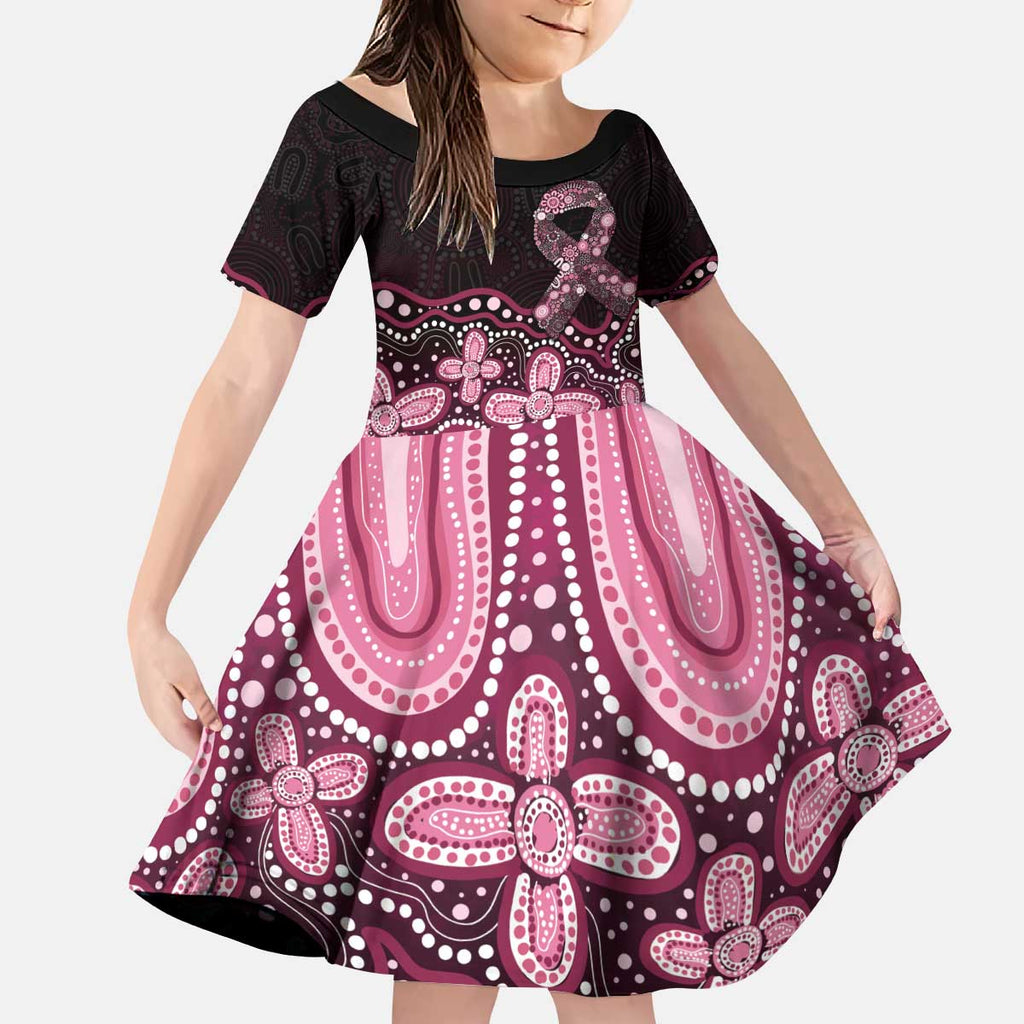 Australia Indigenous Personalized Kid Short Sleeve Dress Aboriginal Pink Ribbon Art