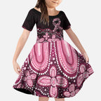 Australia Indigenous Personalized Kid Short Sleeve Dress Aboriginal Pink Ribbon Art