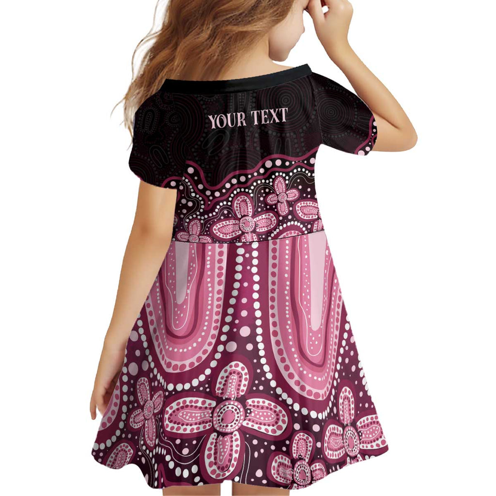 Australia Indigenous Personalized Kid Short Sleeve Dress Aboriginal Pink Ribbon Art