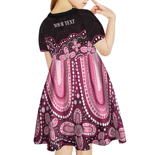 Australia Indigenous Personalized Kid Short Sleeve Dress Aboriginal Pink Ribbon Art