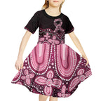 Australia Indigenous Personalized Kid Short Sleeve Dress Aboriginal Pink Ribbon Art