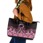 Australia Indigenous Personalized Leather Tote Bag Aboriginal Pink Ribbon Art
