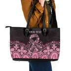 Australia Indigenous Personalized Leather Tote Bag Aboriginal Pink Ribbon Art