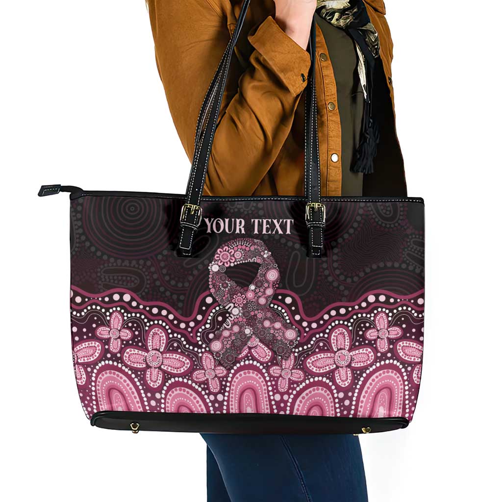 Australia Indigenous Personalized Leather Tote Bag Aboriginal Pink Ribbon Art