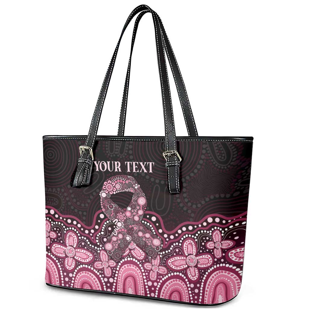 Australia Indigenous Personalized Leather Tote Bag Aboriginal Pink Ribbon Art
