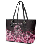 Australia Indigenous Personalized Leather Tote Bag Aboriginal Pink Ribbon Art
