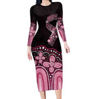 Australia Indigenous Personalized Long Sleeve Bodycon Dress Aboriginal Pink Ribbon Art