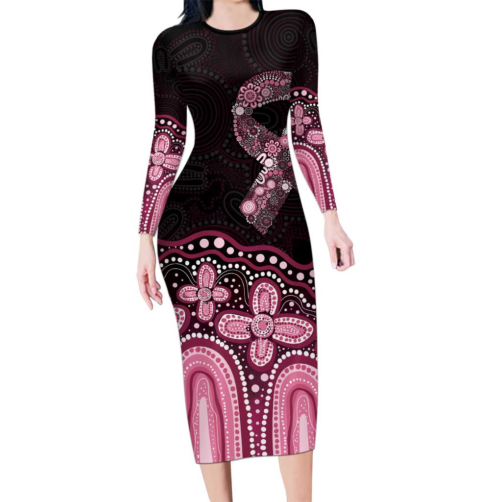 Australia Indigenous Personalized Long Sleeve Bodycon Dress Aboriginal Pink Ribbon Art