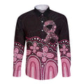 Australia Indigenous Personalized Long Sleeve Button Shirt Aboriginal Pink Ribbon Art