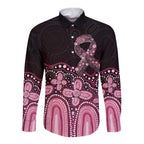 Australia Indigenous Personalized Long Sleeve Button Shirt Aboriginal Pink Ribbon Art