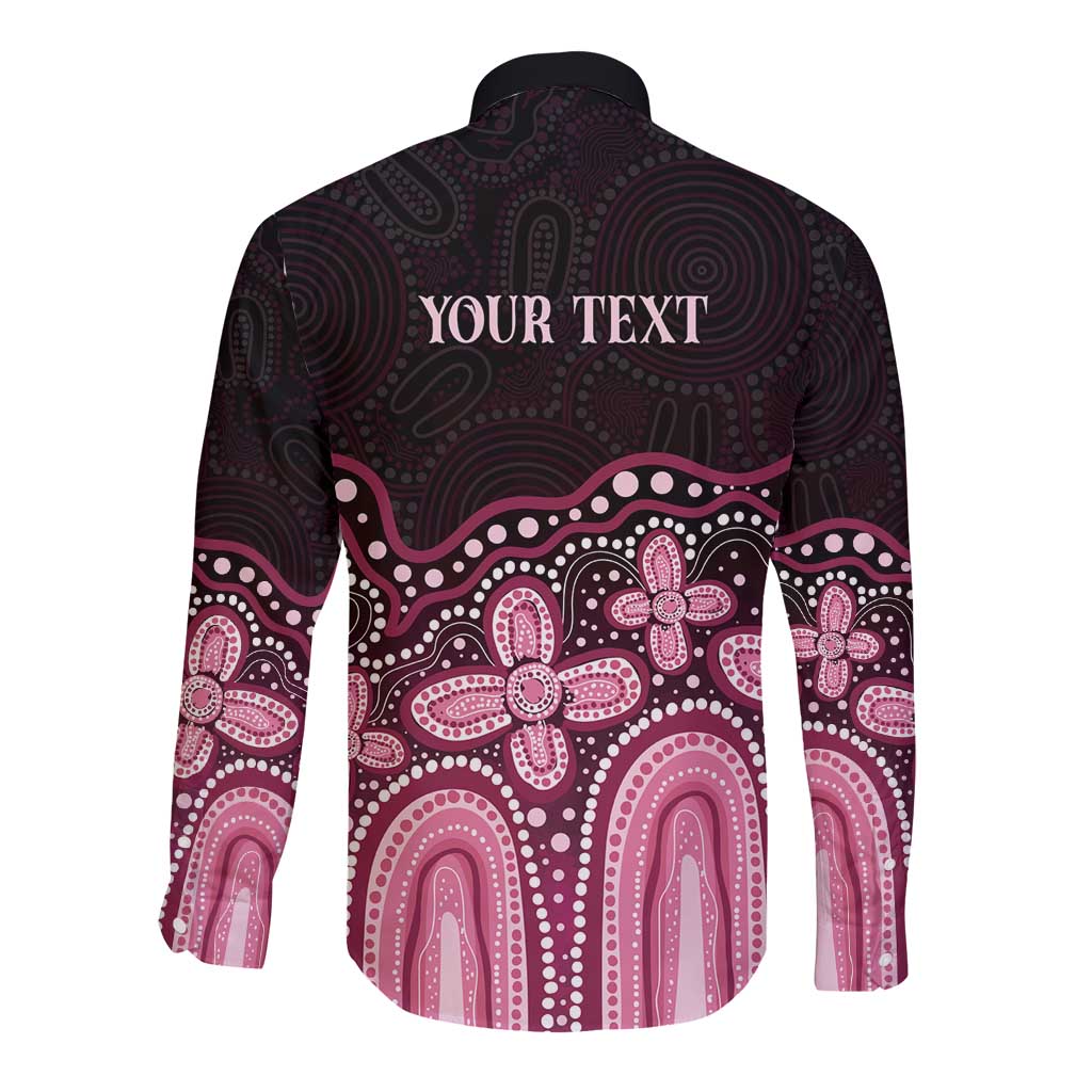 Australia Indigenous Personalized Long Sleeve Button Shirt Aboriginal Pink Ribbon Art