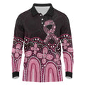 Australia Indigenous Personalized Long Sleeve Polo Shirt Aboriginal Pink Ribbon Art