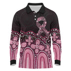Australia Indigenous Personalized Long Sleeve Polo Shirt Aboriginal Pink Ribbon Art