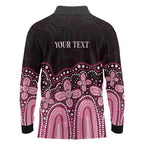 Australia Indigenous Personalized Long Sleeve Polo Shirt Aboriginal Pink Ribbon Art