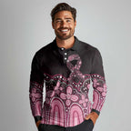 Australia Indigenous Personalized Long Sleeve Polo Shirt Aboriginal Pink Ribbon Art