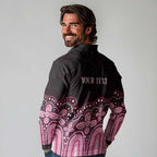 Australia Indigenous Personalized Long Sleeve Polo Shirt Aboriginal Pink Ribbon Art