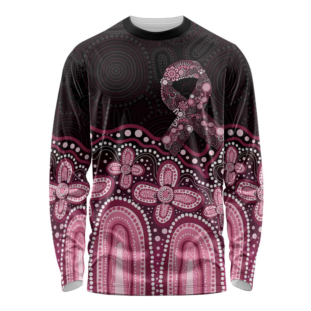 Australia Indigenous Personalized Long Sleeve Shirt Aboriginal Pink Ribbon Art