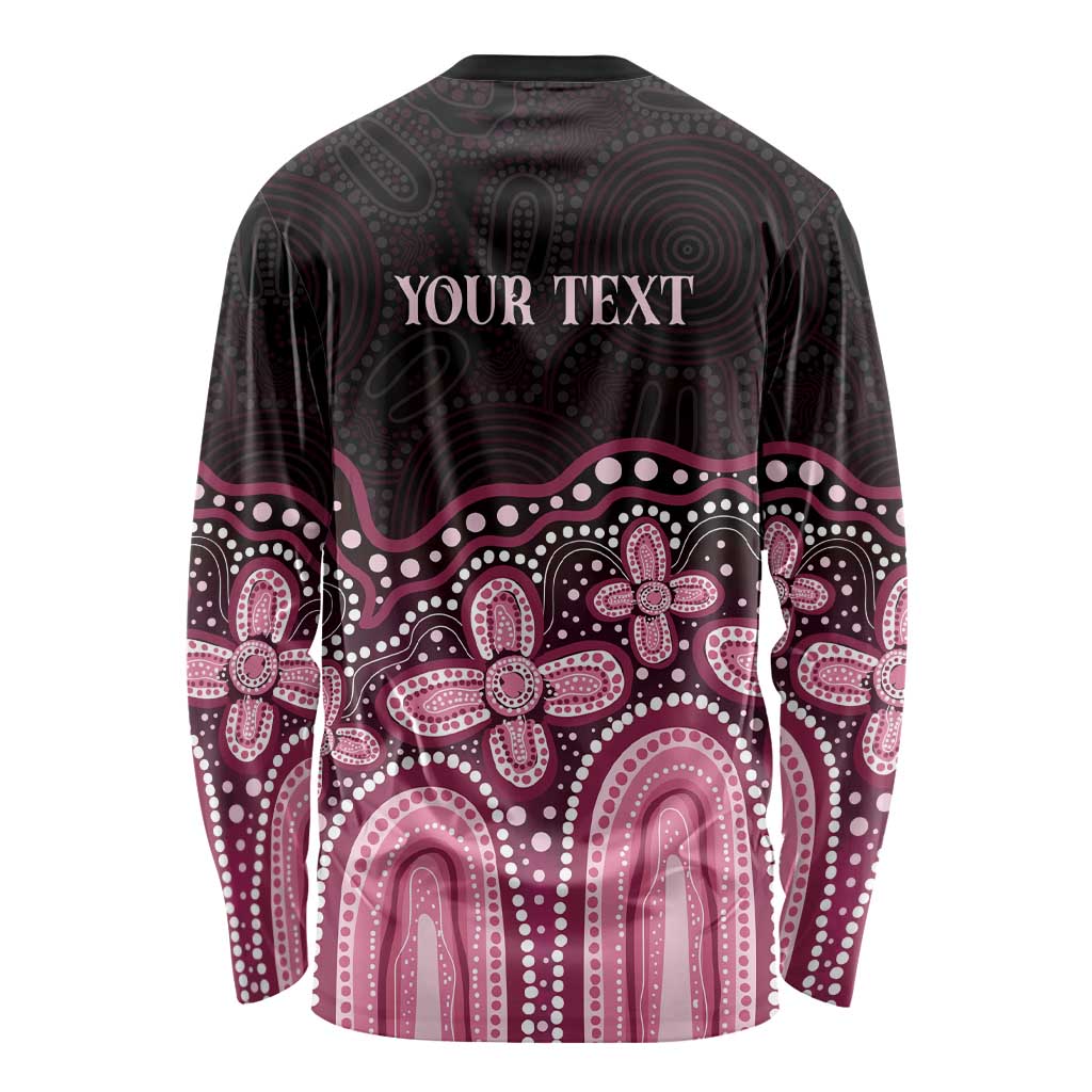 Australia Indigenous Personalized Long Sleeve Shirt Aboriginal Pink Ribbon Art