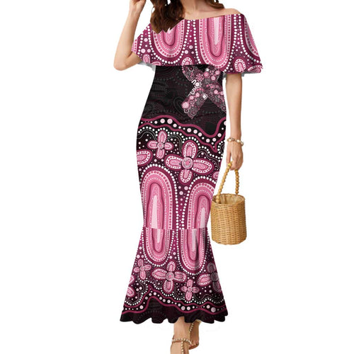 Australia Indigenous Personalized Mermaid Dress Aboriginal Pink Ribbon Art