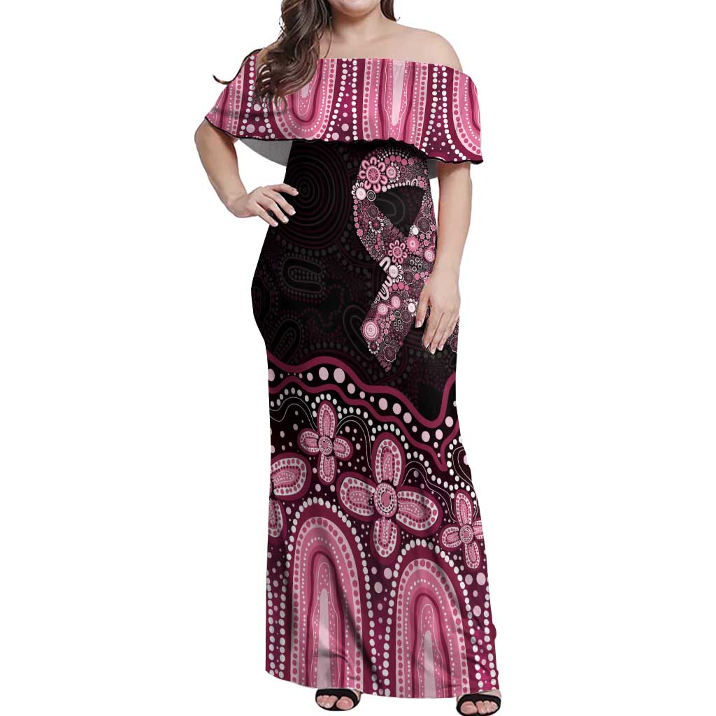 Australia Indigenous Personalized Off Shoulder Maxi Dress Aboriginal Pink Ribbon Art