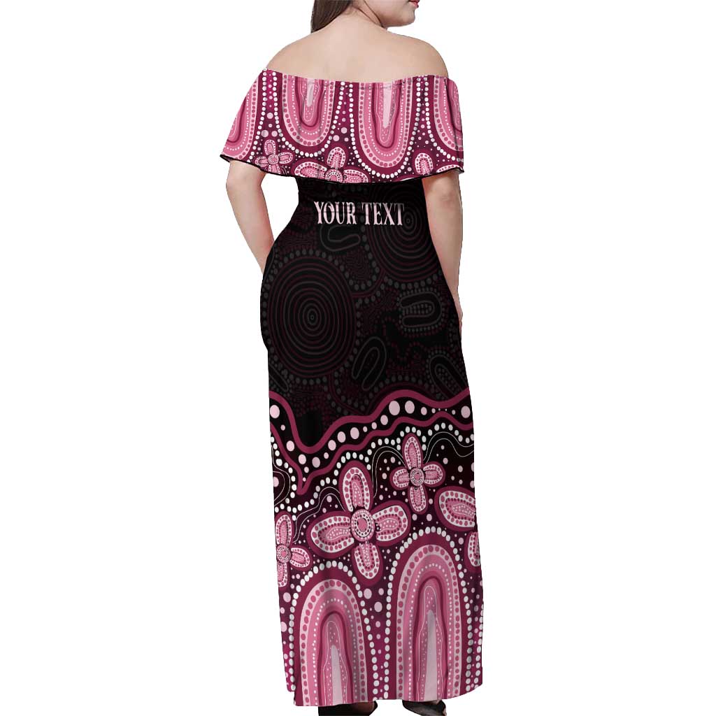 Australia Indigenous Personalized Off Shoulder Maxi Dress Aboriginal Pink Ribbon Art