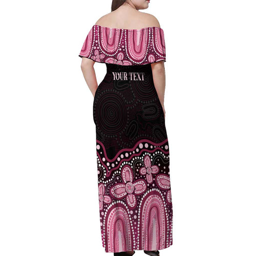 Australia Indigenous Personalized Off Shoulder Maxi Dress Aboriginal Pink Ribbon Art