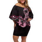 Australia Indigenous Personalized Off Shoulder Short Dress Aboriginal Pink Ribbon Art