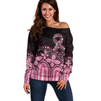 Australia Indigenous Personalized Off Shoulder Sweater Aboriginal Pink Ribbon Art