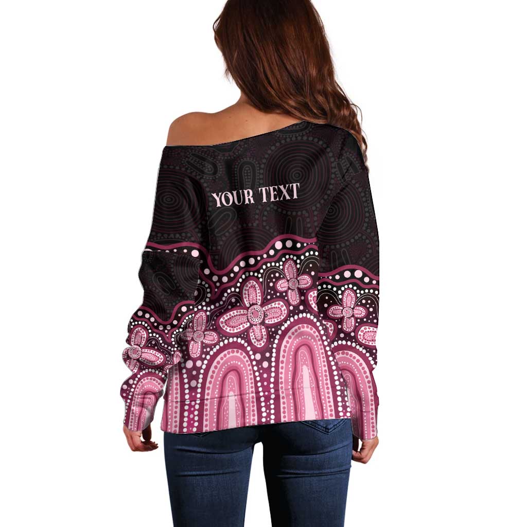 Australia Indigenous Personalized Off Shoulder Sweater Aboriginal Pink Ribbon Art
