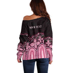 Australia Indigenous Personalized Off Shoulder Sweater Aboriginal Pink Ribbon Art