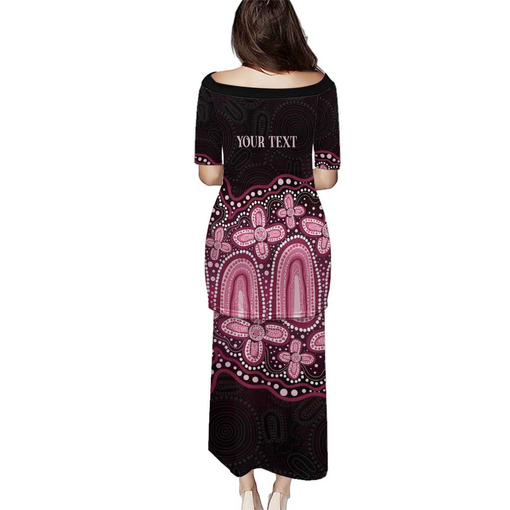 Australia Indigenous Personalized Puletasi Aboriginal Pink Ribbon Art