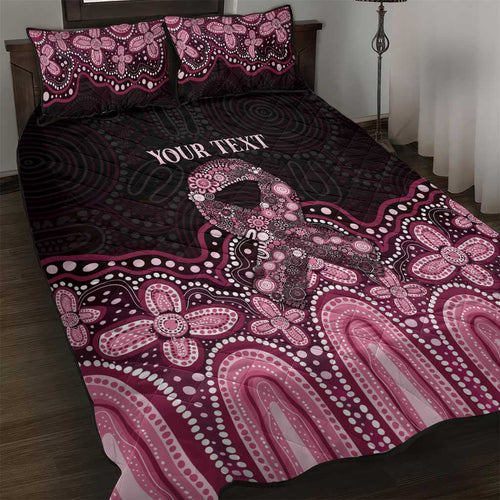 Australia Indigenous Personalized Quilt Bed Set Aboriginal Pink Ribbon Art