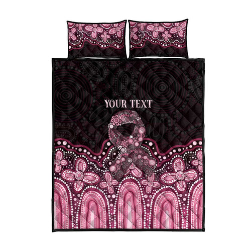 Australia Indigenous Personalized Quilt Bed Set Aboriginal Pink Ribbon Art