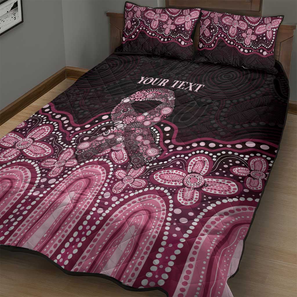 Australia Indigenous Personalized Quilt Bed Set Aboriginal Pink Ribbon Art