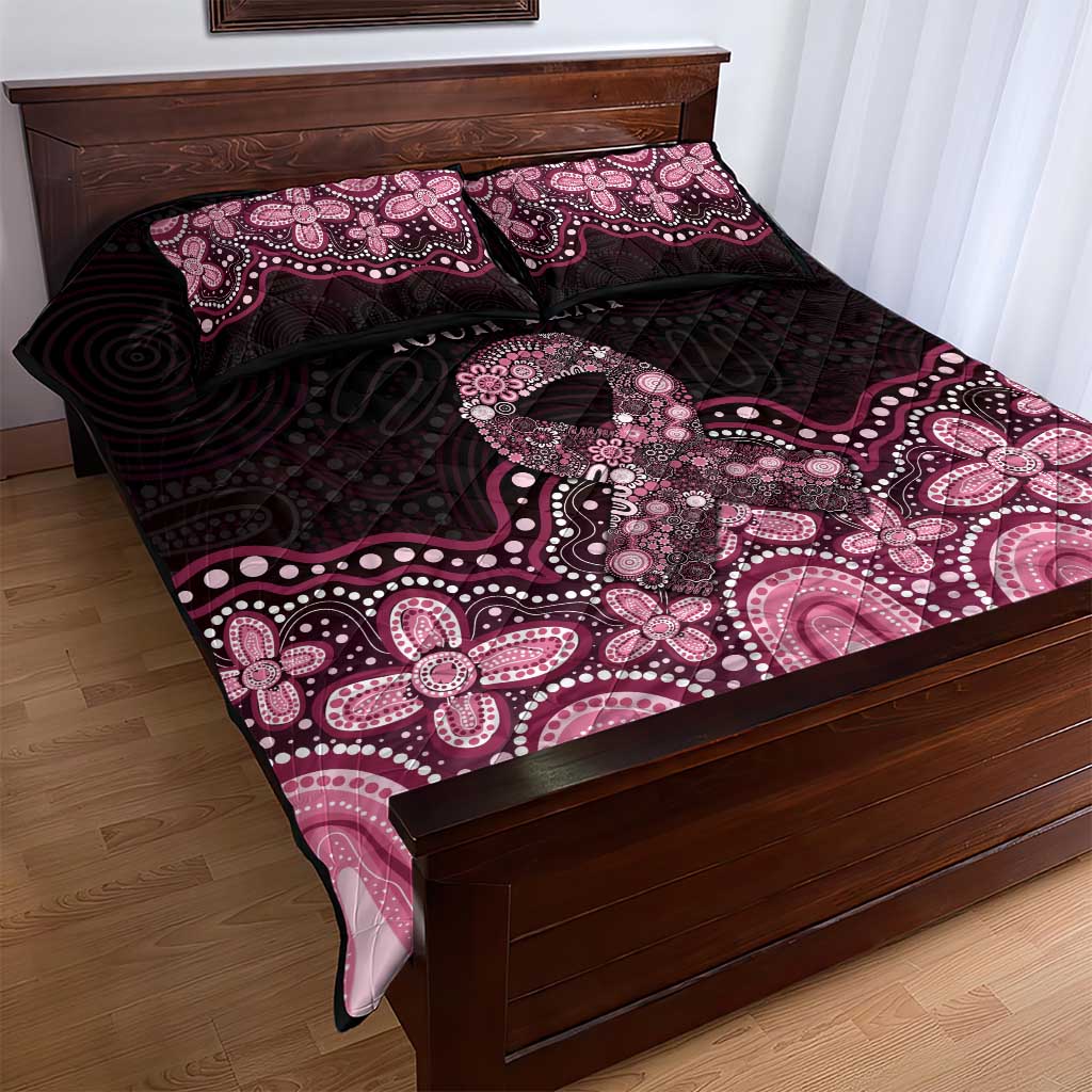 Australia Indigenous Personalized Quilt Bed Set Aboriginal Pink Ribbon Art