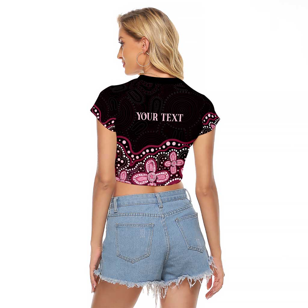 Australia Indigenous Personalized Raglan Cropped T Shirt Aboriginal Pink Ribbon Art