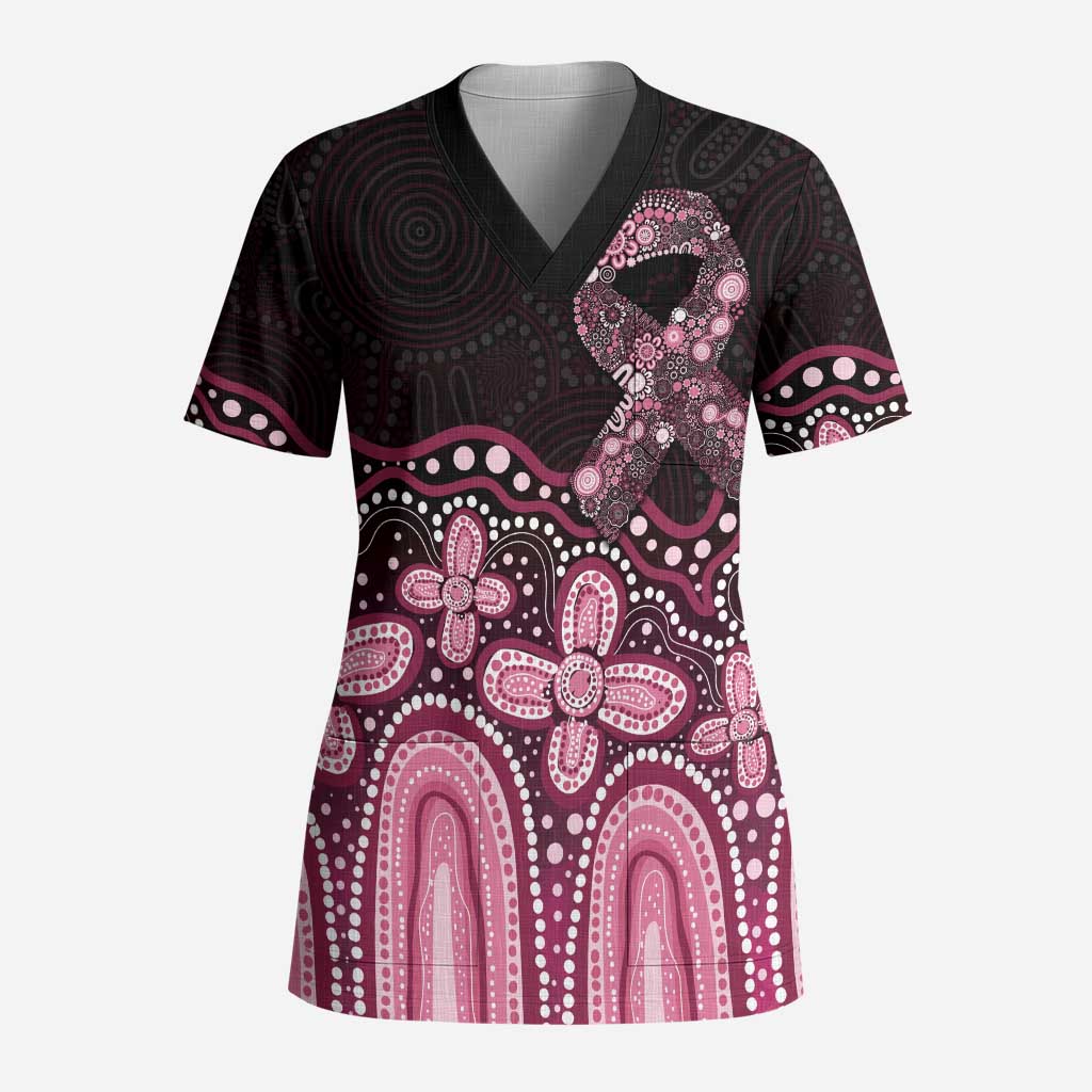 Australia Indigenous Personalized Scrub Top Aboriginal Pink Ribbon Art - Aussie Hoodie