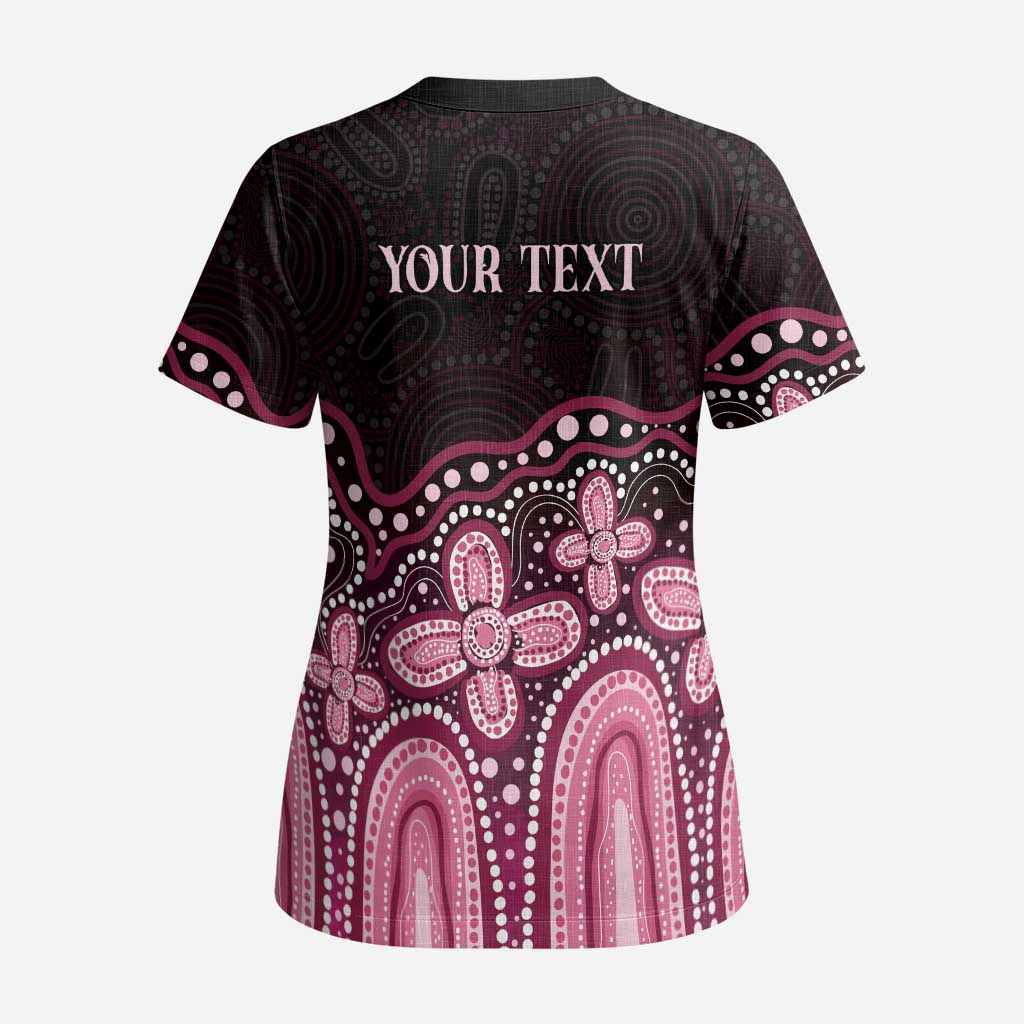Australia Indigenous Personalized Scrub Top Aboriginal Pink Ribbon Art - Aussie Hoodie